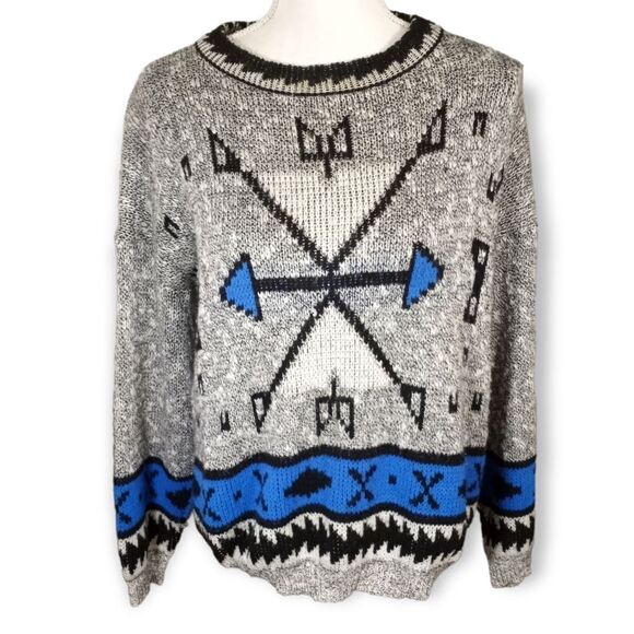 VINTAGE 1980'S ADELE BLUE & GRAY SWEATER SZ.S/M EUC - Picture 1 of 5